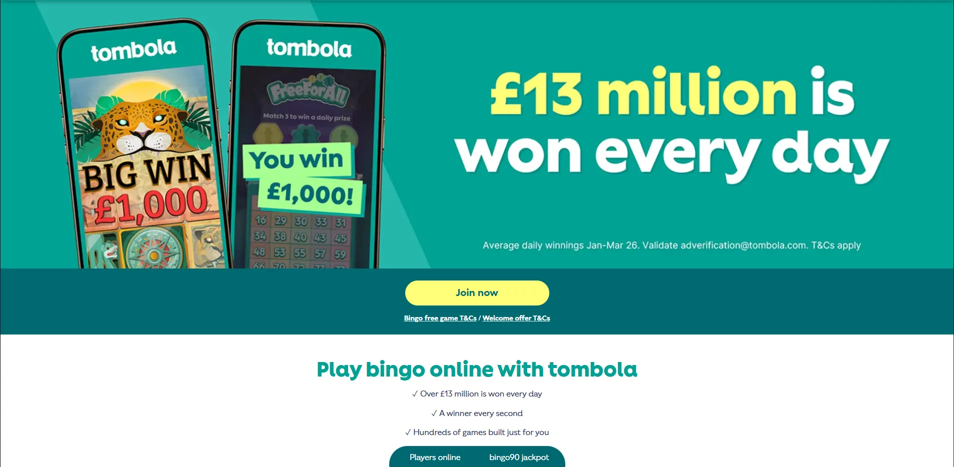 Tombola Casino bonus hero image